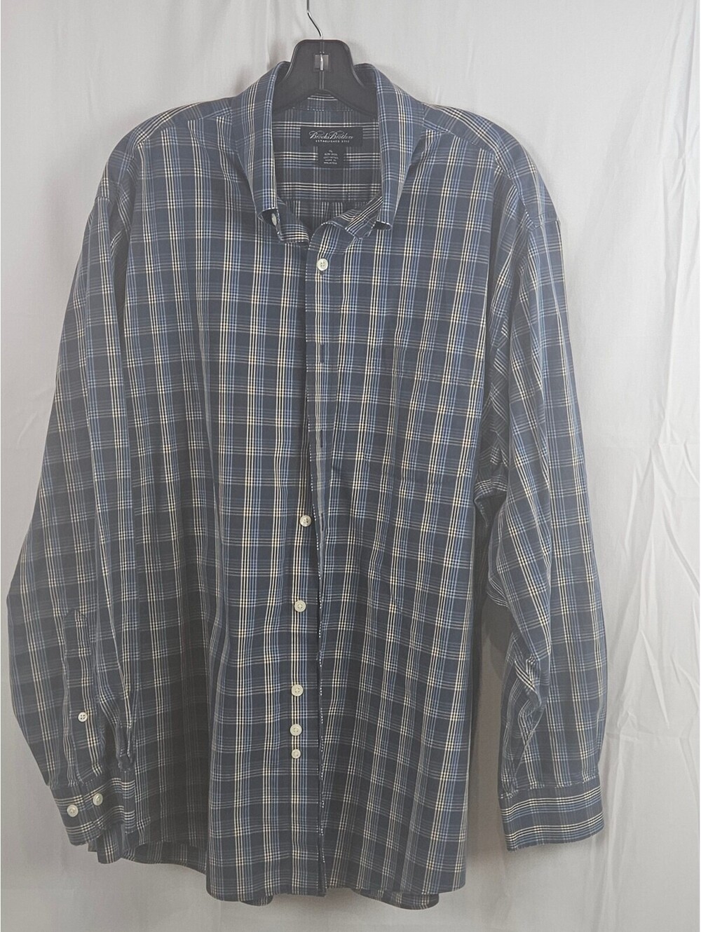 Brooks Brothers XL Non-Iron 100% Cotton Blue Plaid Dress/Shi